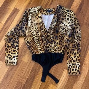 Cushnie Women’s Brown Long Sleeve Cheetah Print Bodysuit Size XS